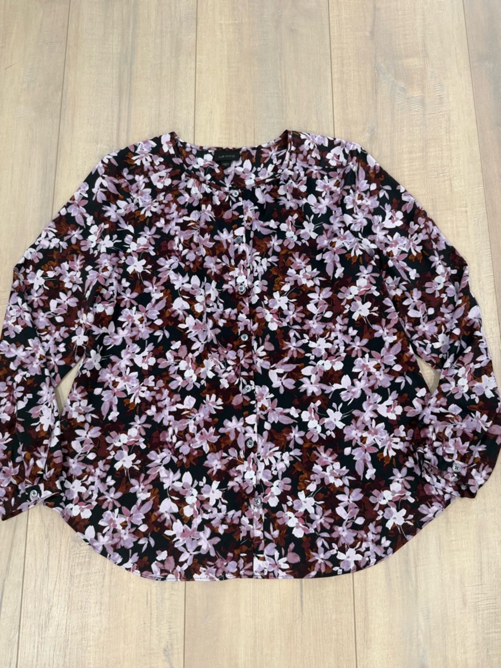 J. Jill Black Button-Front Floral Shirt with Pink Blooms
